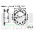 Kettenrad 52 Zähne Esjot - Teilung 5/8 x 1/4 R10,16 (520) - 3200 0352