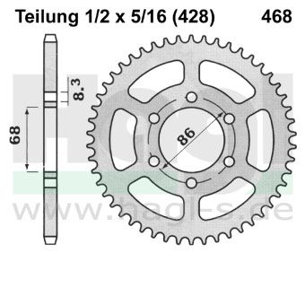 Kettenrad 36 Zähne PBR - Teilung 1/2 x 5/16 (428) - PBR 468 36