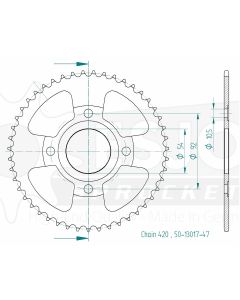 Kettenrad 47 Zähne Esjot - Teilung 1/2 x 1/4 R7,75 (420) - 1300 1747