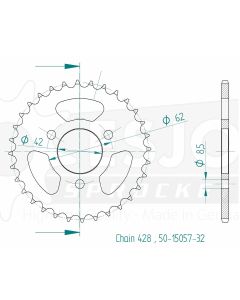 Kettenrad 32 Zähne Esjot - Teilung 1/2 x 5/16 R8,51 (428) - 1500 5732