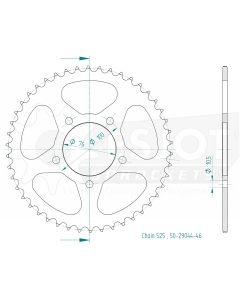 Kettenrad 46 Zähne Alu Esjot - Teilung 5/8 x 5/16 R10,16 (525) - 2900 4446