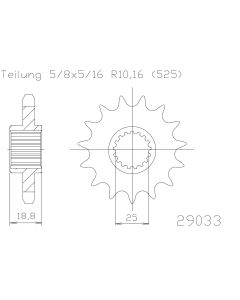 Kettenritzel 19 Zähne Esjot - Teilung 5/8 x 5/16 R10,16 (525) - 2910 3319