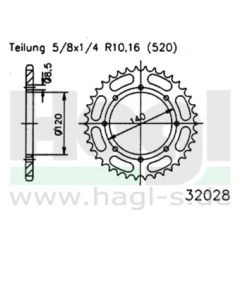 Kettenrad 47 Zähne Esjot - Teilung 5/8 x 1/4 R10,16 (520) - 3200 2847