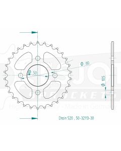 Kettenrad 30 Zähne Esjot - Teilung 5/8 x 1/4 R10,16 (520) - 32113 30
