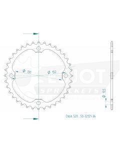 Kettenrad 36 Zähne Esjot - Teilung 5/8 x 1/4 R10,16 (520) - 32121 36