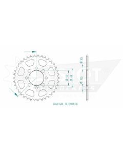 Kettenrad 38 Zähne Esjot - Teilung 1/2 x 1/4 R7,75 (420) - 1300 0938