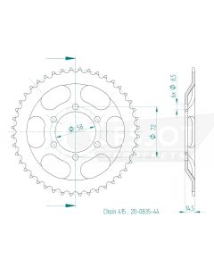 Kettenrad 44 Zähne Esjot - Teilung 1/2 x 3/16 R7,75 (415) - 835 44