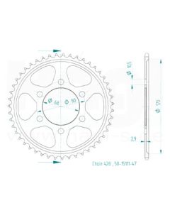 Kettenrad 47 Zähne Esjot - Teilung 1/2 x 5/16 R8,51 (428) - 15111 47