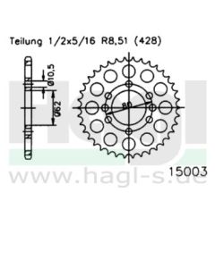 Kettenrad 49 Zähne Esjot - Teilung 1/2 x 5/16 R8,51 (428) - 1500 0349